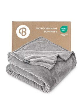 Bare Home Queen Fleece Blanket Light Gray Ultra Soft Microplush 90" x 90"